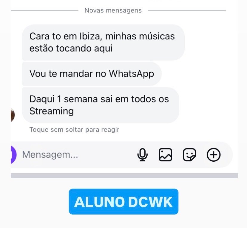 Mensagem real de aluno com músicas tocando em Ibiza